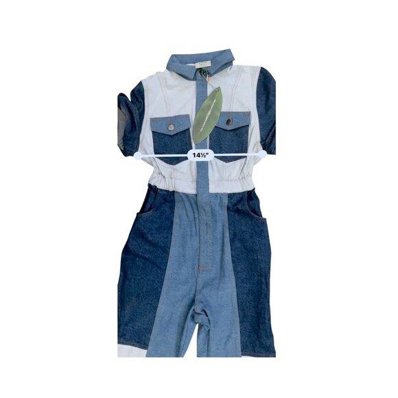Farm Rio Womens Patchwork Denim Jumpsuit Size 25 Colorblock Design NWT - Picture 4 of 9